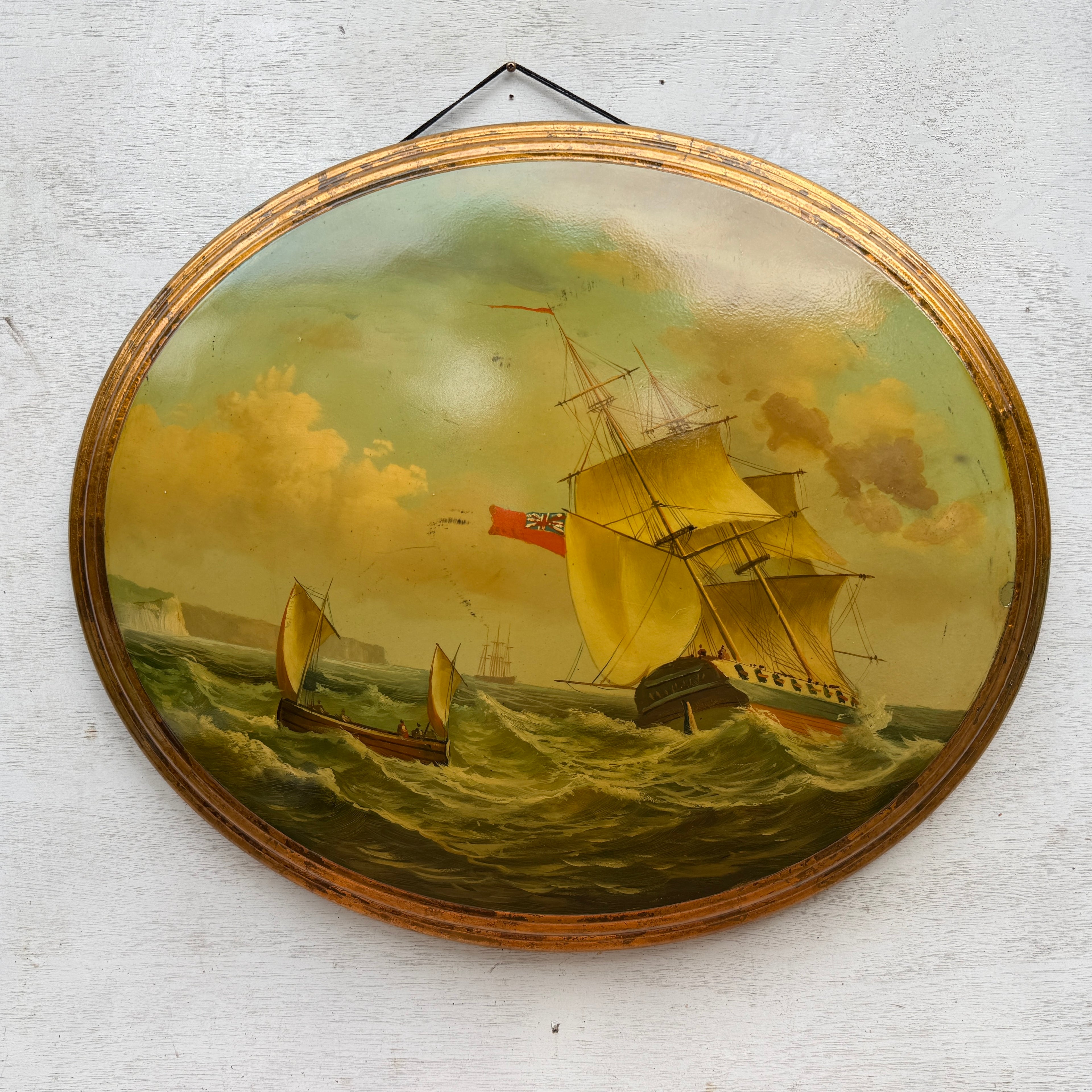 A Grand Maritime Treasure — One-of-a-Kind Vintage Sailing Ship Oil Painting