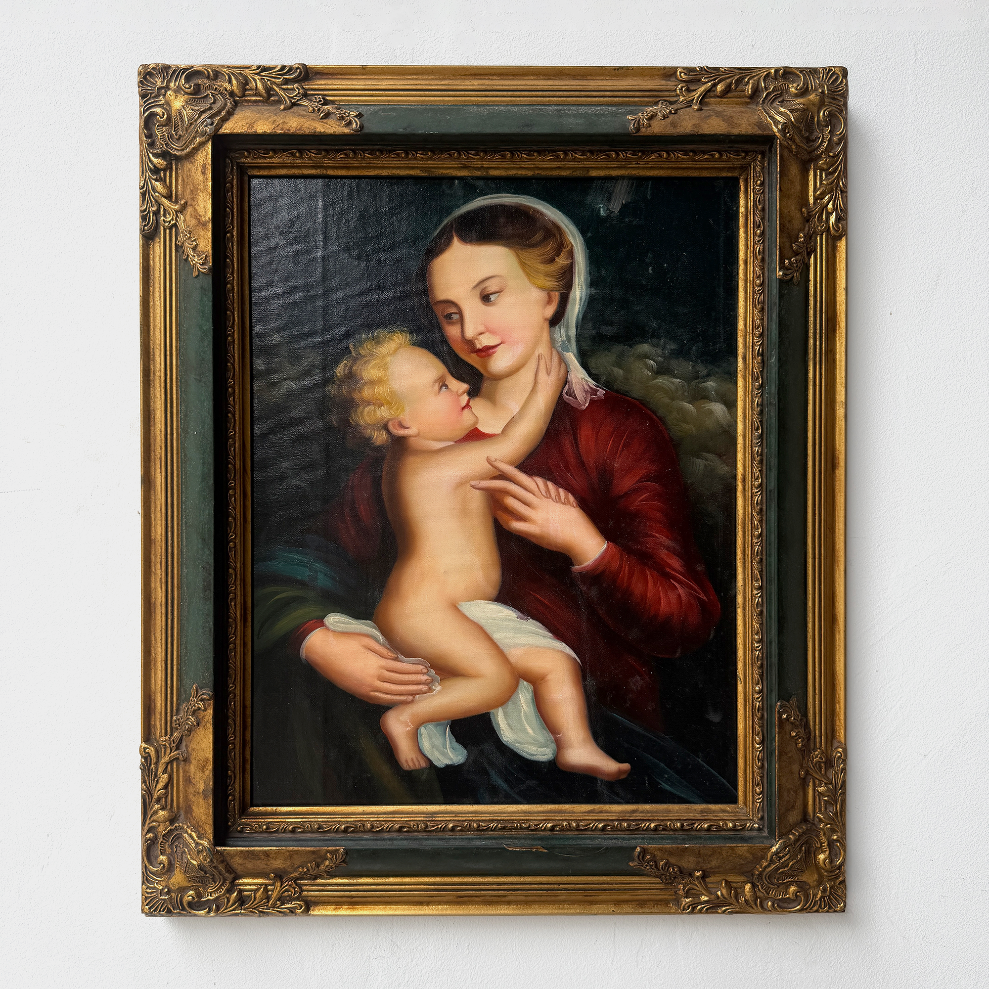 Madonna and Child painting | Vintage religious oil painting | Late 20th-century artwork