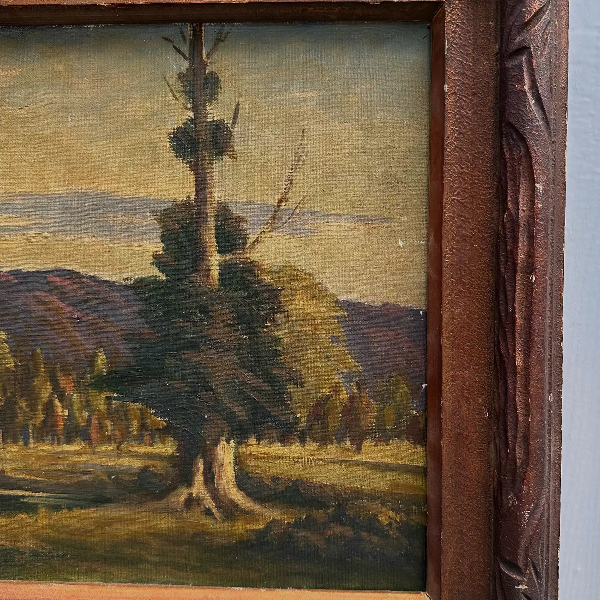 23.2 × 18.5in Original Vintage Landscape Oil Painting, Classical Countryside Scene with Rustic Wooden Frame - Vintage Oil Painting - Arden Gallery