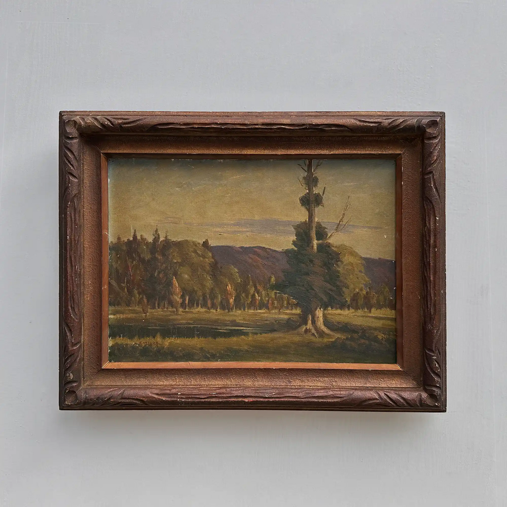 23.2 × 18.5in Original Vintage Landscape Oil Painting, Classical Countryside Scene with Rustic Wooden Frame - Vintage Oil Painting - Arden Gallery
