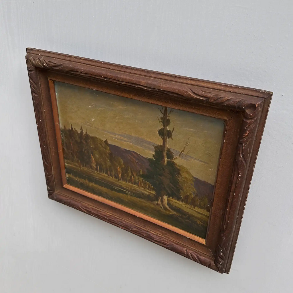 23.2 × 18.5in Original Vintage Landscape Oil Painting, Classical Countryside Scene with Rustic Wooden Frame - Vintage Oil Painting - Arden Gallery