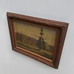23.2 × 18.5in Original Vintage Landscape Oil Painting, Classical Countryside Scene with Rustic Wooden Frame - Vintage Oil Painting - Arden Gallery