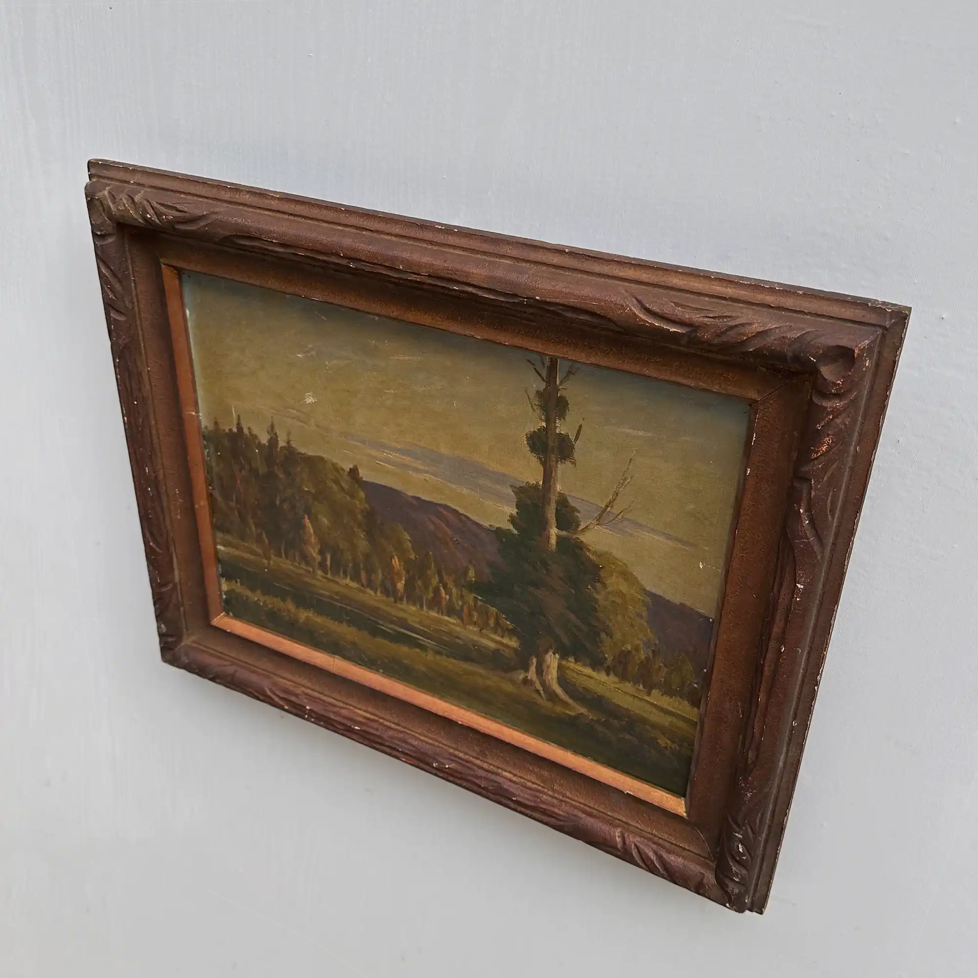 23.2 × 18.5in Original Vintage Landscape Oil Painting, Classical Countryside Scene with Rustic Wooden Frame - Vintage Oil Painting - Arden Gallery