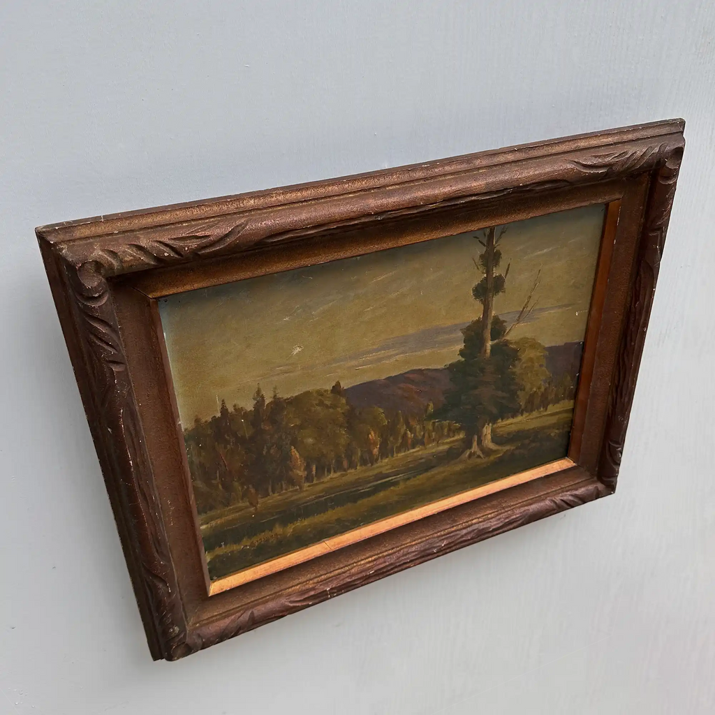 23.2 × 18.5in Original Vintage Landscape Oil Painting, Classical Countryside Scene with Rustic Wooden Frame - Vintage Oil Painting - Arden Gallery