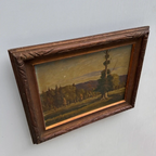 23.2 × 18.5in Original Vintage Landscape Oil Painting, Classical Countryside Scene with Rustic Wooden Frame - Vintage Oil Painting - Arden Gallery