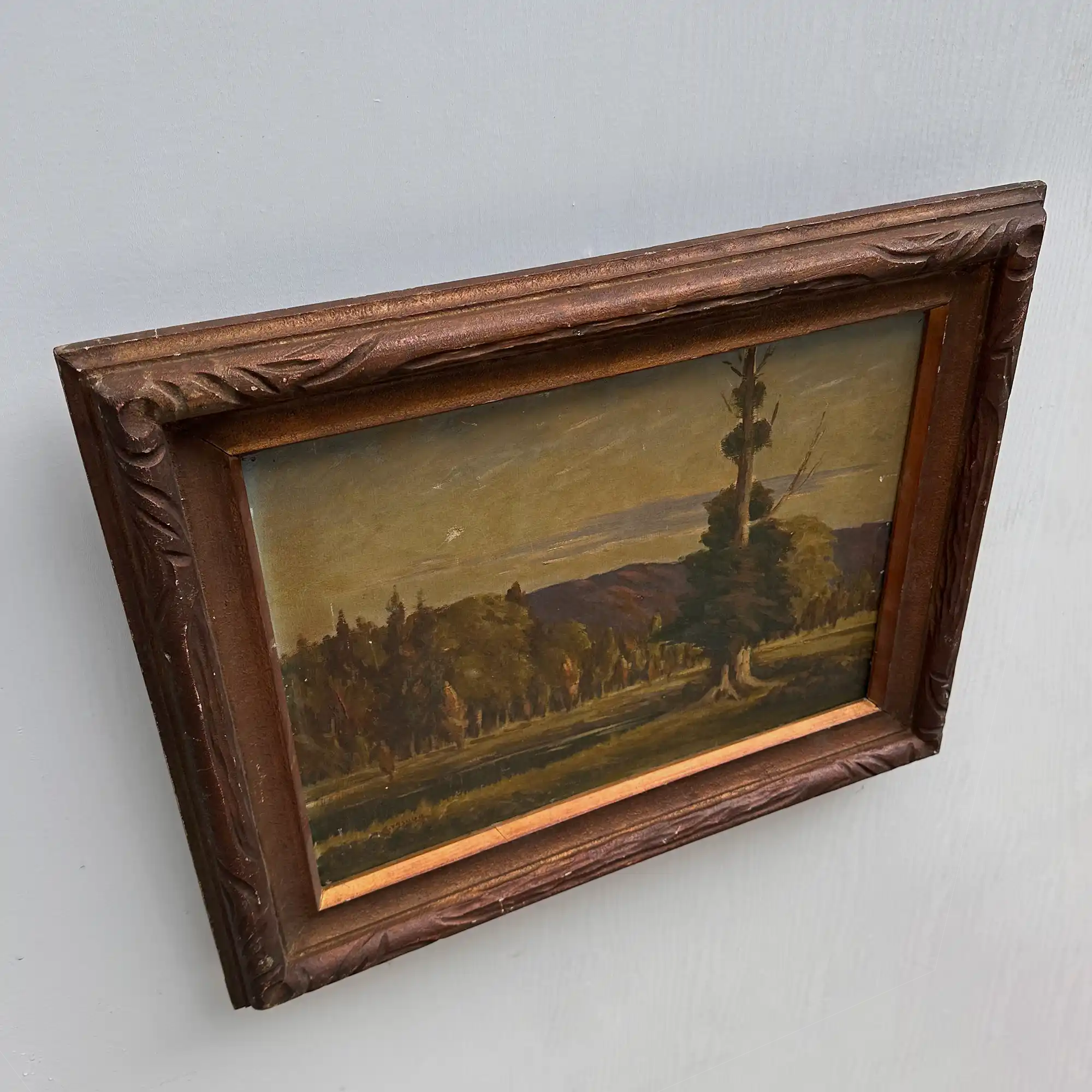 23.2 × 18.5in Original Vintage Landscape Oil Painting, Classical Countryside Scene with Rustic Wooden Frame - Vintage Oil Painting - Arden Gallery