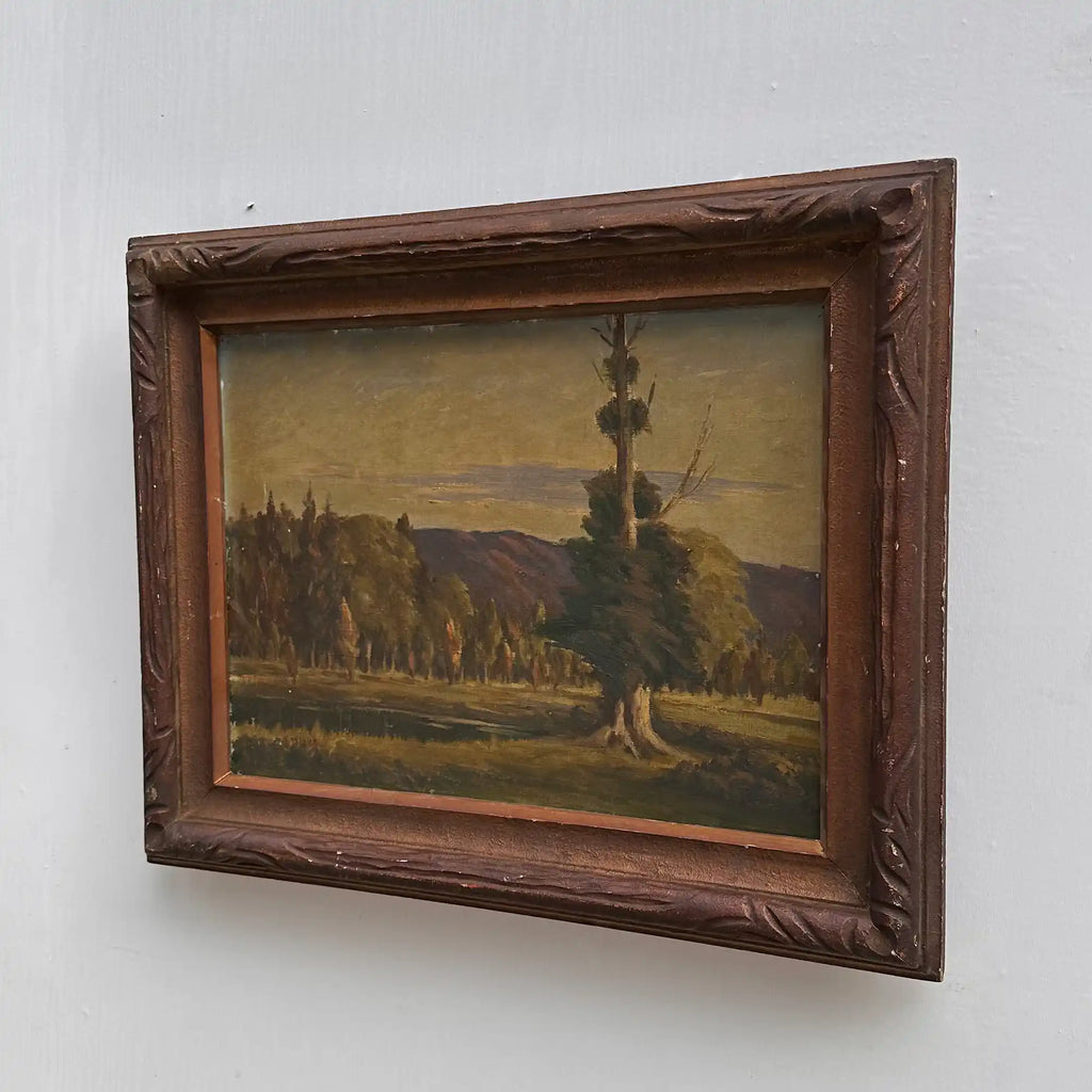 23.2 × 18.5in Original Vintage Landscape Oil Painting, Classical Countryside Scene with Rustic Wooden Frame - Vintage Oil Painting - Arden Gallery