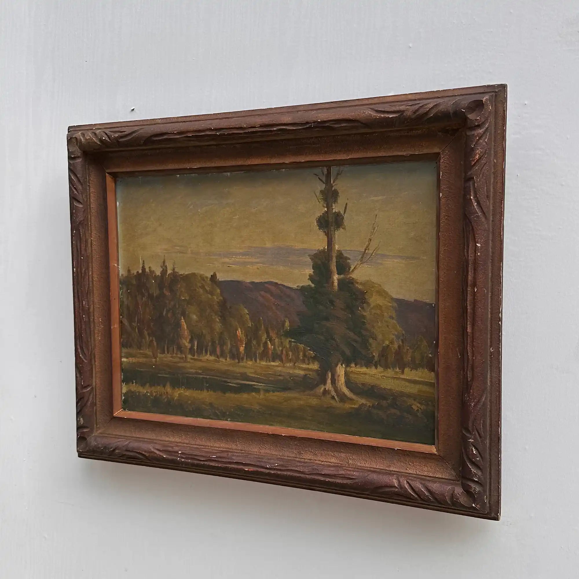 23.2 × 18.5in Original Vintage Landscape Oil Painting, Classical Countryside Scene with Rustic Wooden Frame - Vintage Oil Painting - Arden Gallery