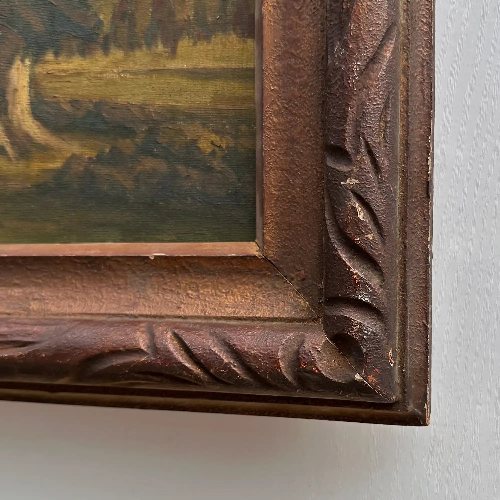 23.2 × 18.5in Original Vintage Landscape Oil Painting, Classical Countryside Scene with Rustic Wooden Frame - Vintage Oil Painting - Arden Gallery