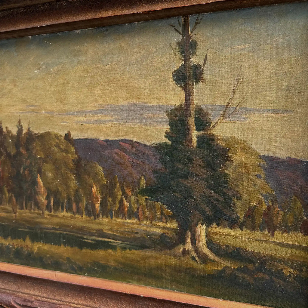 23.2 × 18.5in Original Vintage Landscape Oil Painting, Classical Countryside Scene with Rustic Wooden Frame - Vintage Oil Painting - Arden Gallery