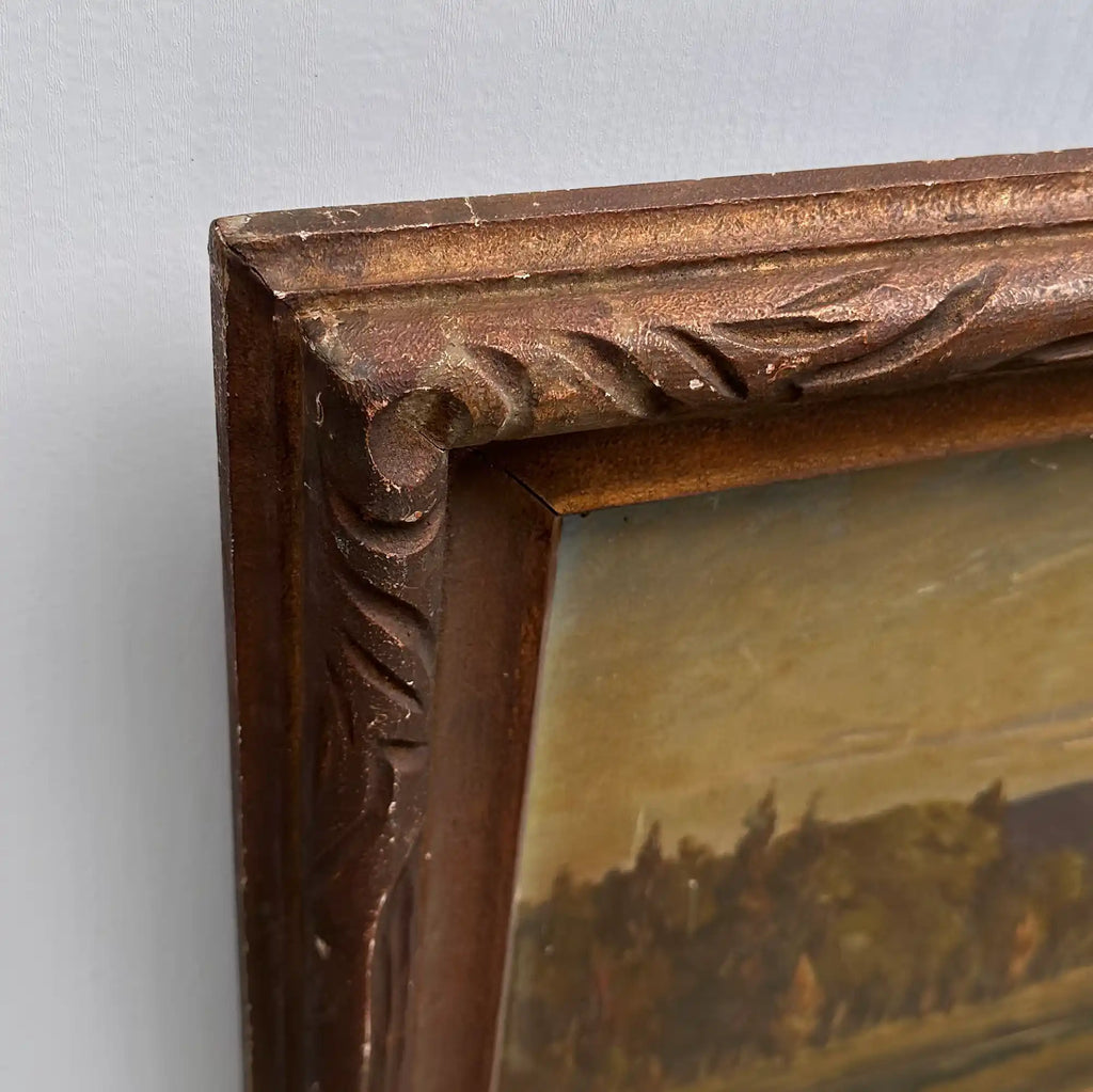 23.2 × 18.5in Original Vintage Landscape Oil Painting, Classical Countryside Scene with Rustic Wooden Frame - Vintage Oil Painting - Arden Gallery