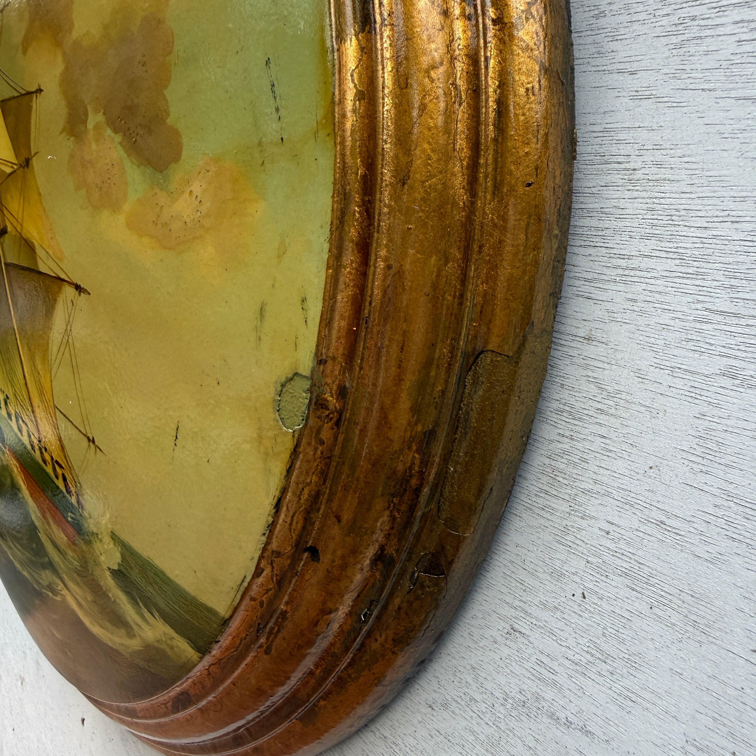 A Grand Maritime Treasure — One-of-a-Kind Vintage Sailing Ship Oil Painting
