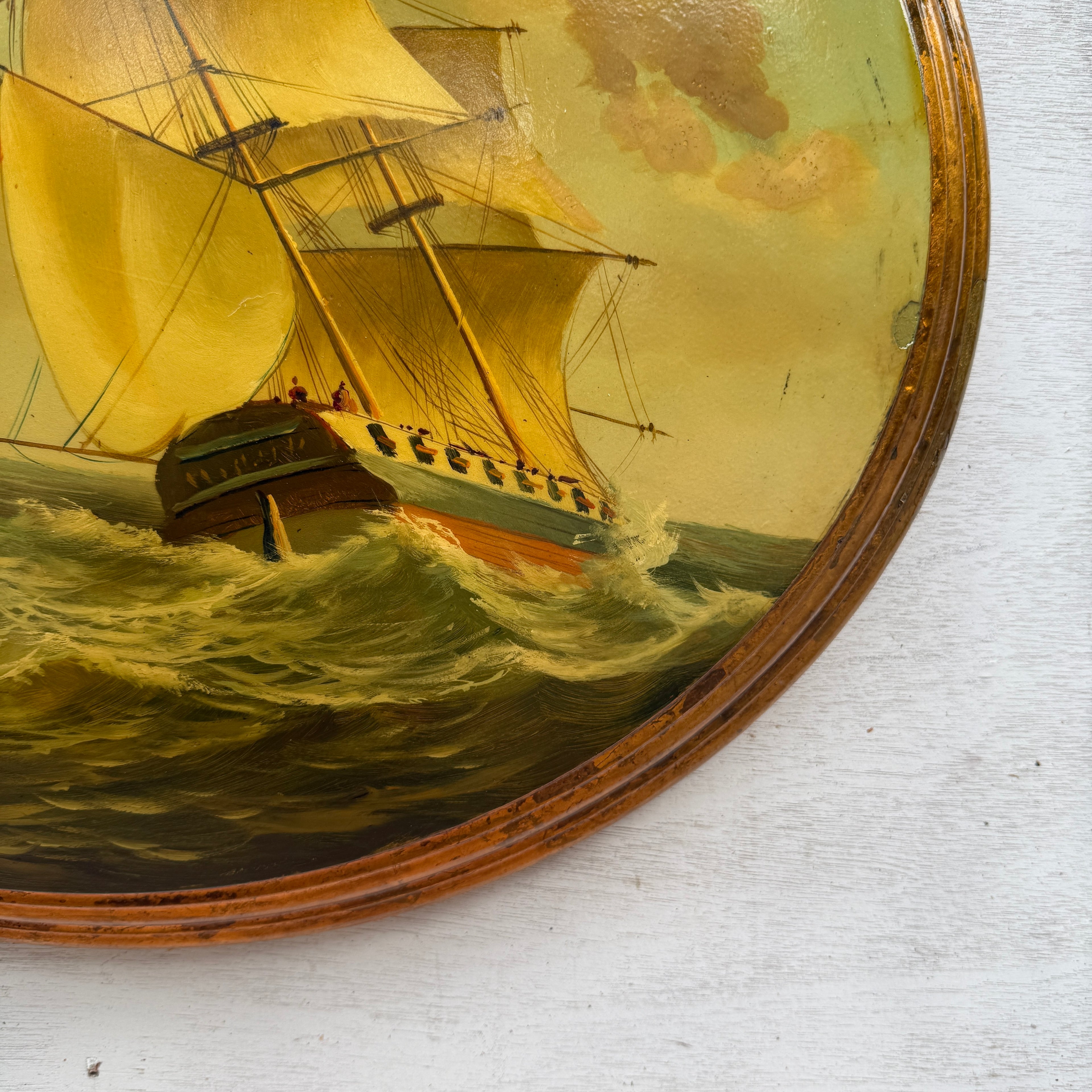 A Grand Maritime Treasure — One-of-a-Kind Vintage Sailing Ship Oil Painting