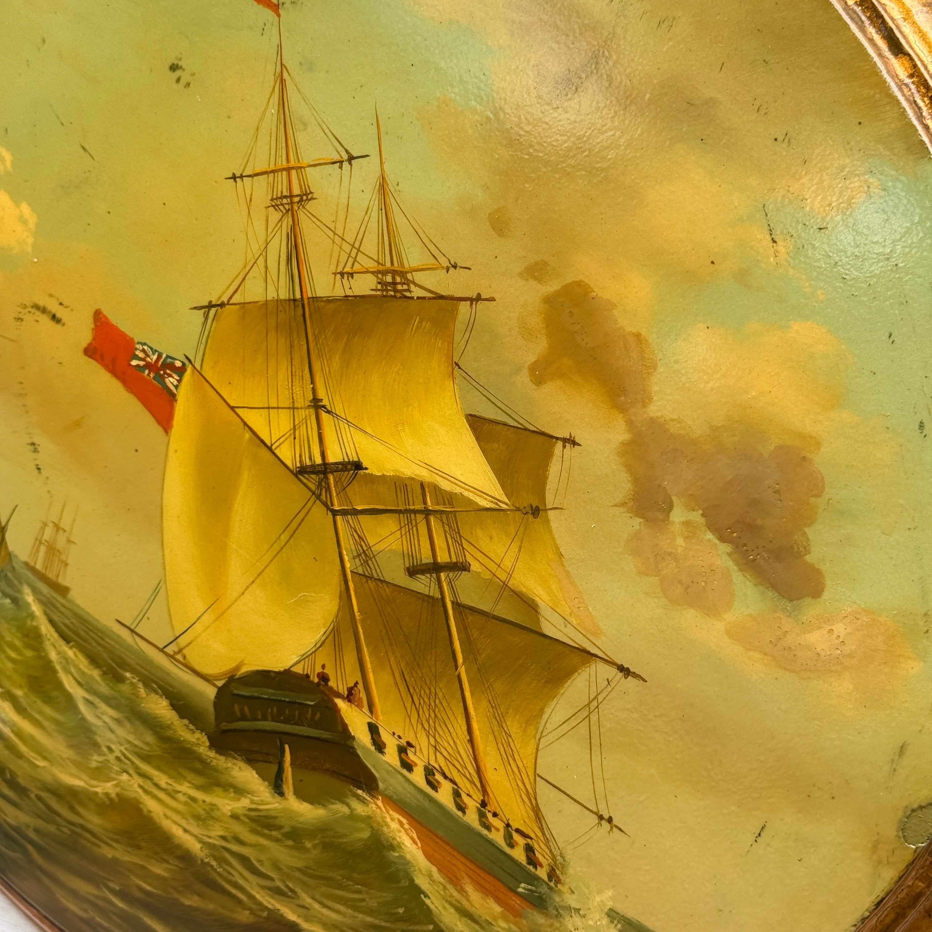 A Grand Maritime Treasure — One-of-a-Kind Vintage Sailing Ship Oil Painting