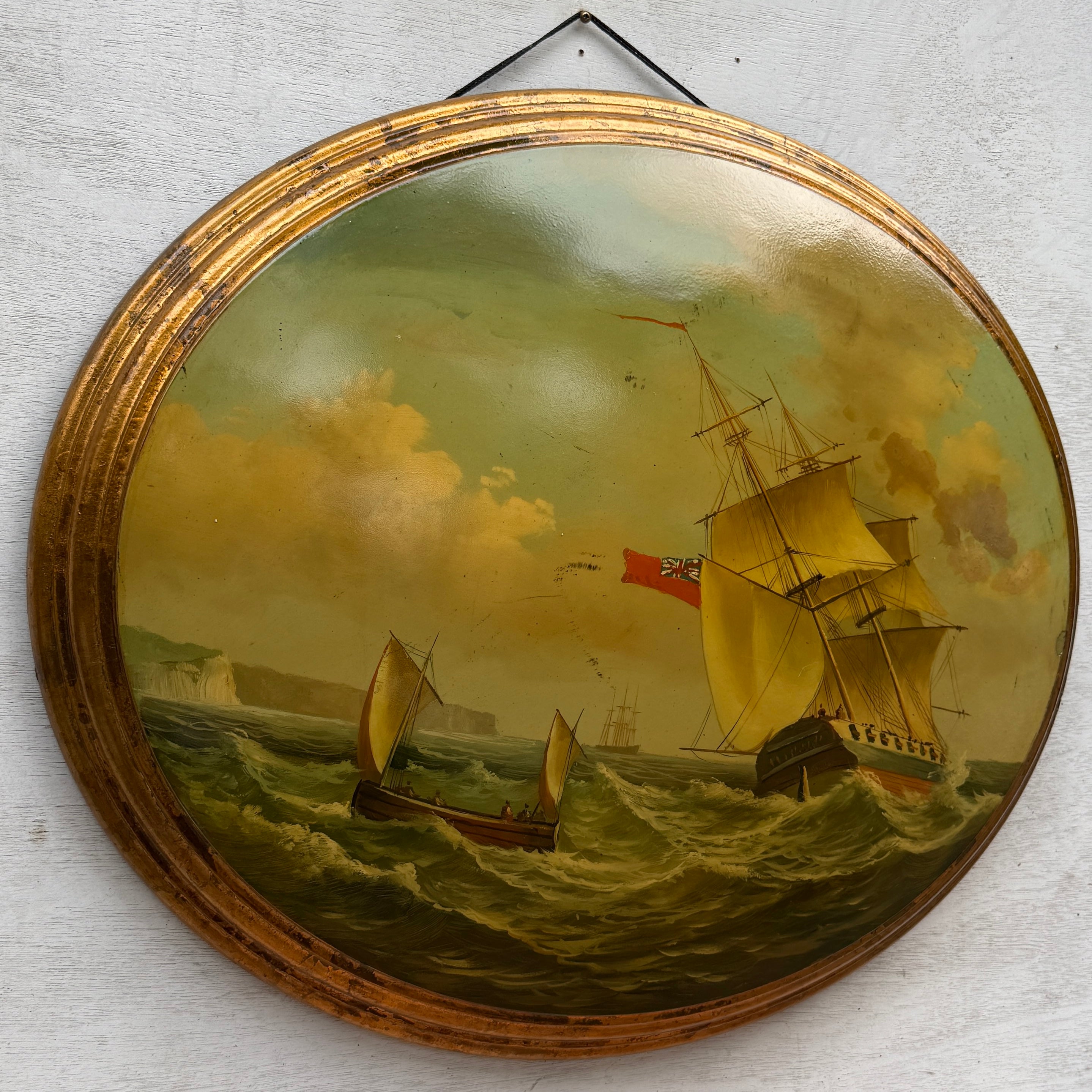 A Grand Maritime Treasure — One-of-a-Kind Vintage Sailing Ship Oil Painting