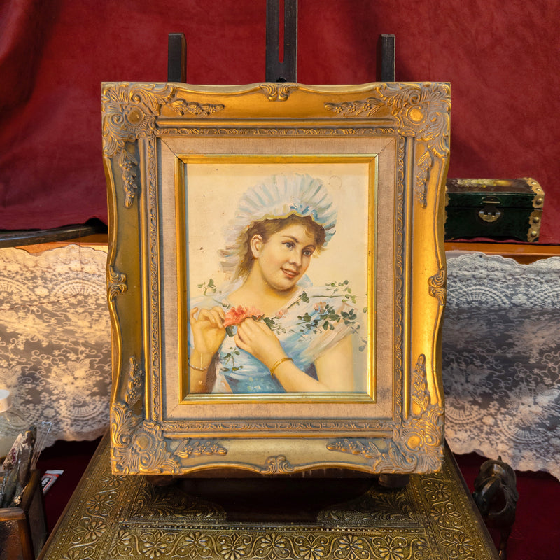 A classical lady portrait framed in an ornate gold frame  Romantic style wall art (11.02×12.99 in)