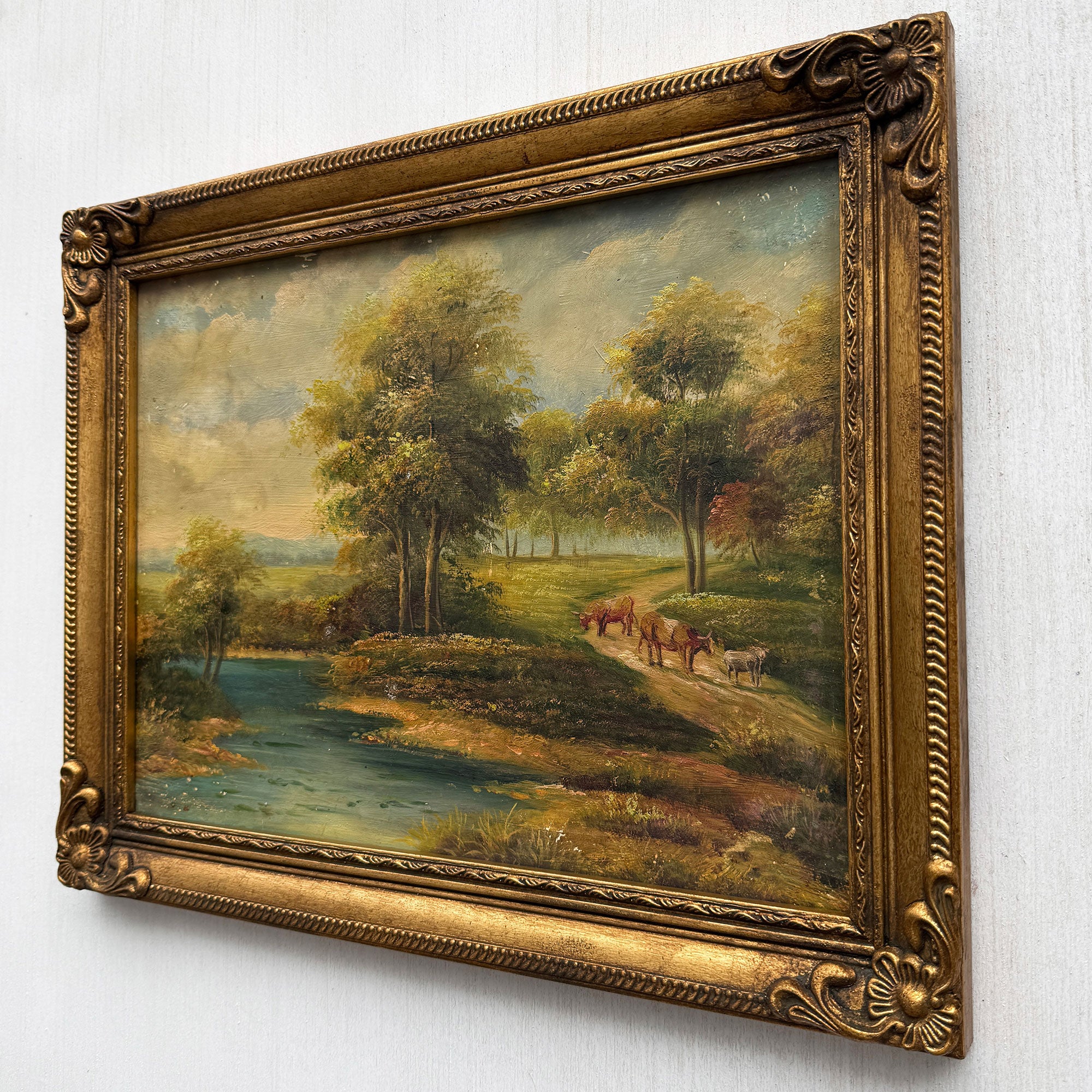 A Quiet Journey Through the Countryside | Original Vintage Oil Painting with Horses