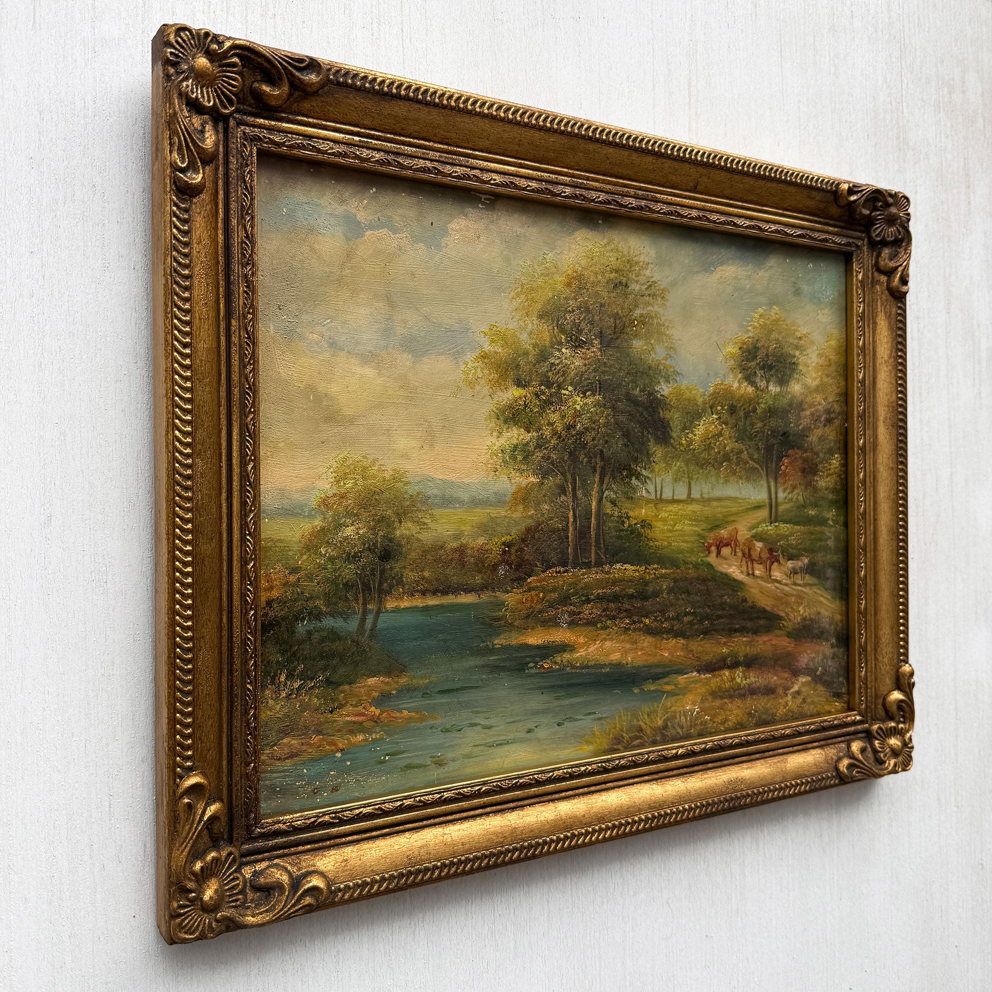 A Quiet Journey Through the Countryside | Original Vintage Oil Painting with Horses