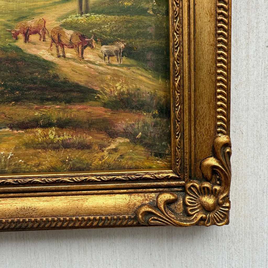 A Quiet Journey Through the Countryside | Original Vintage Oil Painting with Horses - Vintage Oil Painting - Arden Gallery