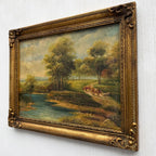 A Quiet Journey Through the Countryside | Original Vintage Oil Painting with Horses - Vintage Oil Painting - Arden Gallery