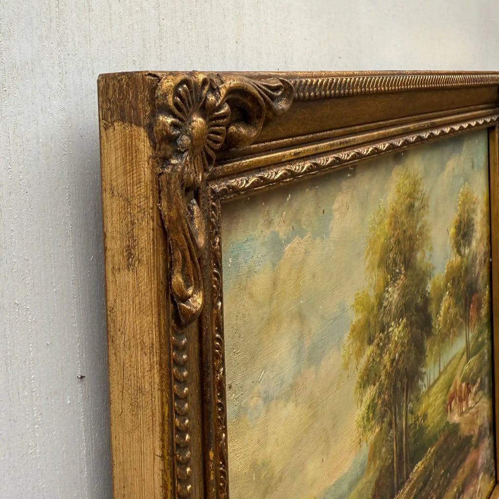 A Quiet Journey Through the Countryside | Original Vintage Oil Painting with Horses - Vintage Oil Painting - Arden Gallery