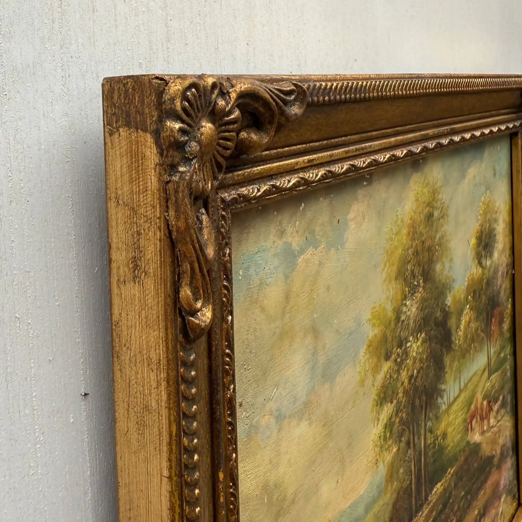 A Quiet Journey Through the Countryside | Original Vintage Oil Painting with Horses - Vintage Oil Painting - Arden Gallery