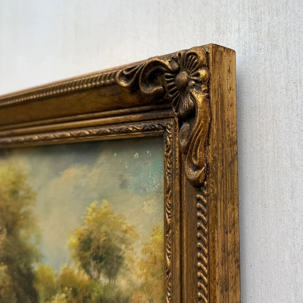 A Quiet Journey Through the Countryside | Original Vintage Oil Painting with Horses - Vintage Oil Painting - Arden Gallery