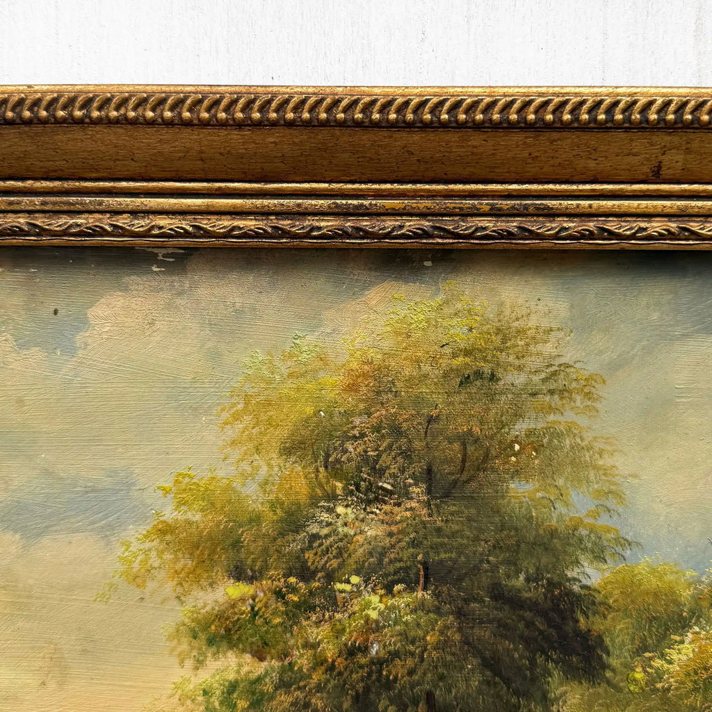 A Quiet Journey Through the Countryside | Original Vintage Oil Painting with Horses - Vintage Oil Painting - Arden Gallery