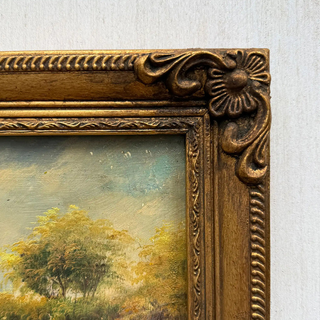 A Quiet Journey Through the Countryside | Original Vintage Oil Painting with Horses - Vintage Oil Painting - Arden Gallery