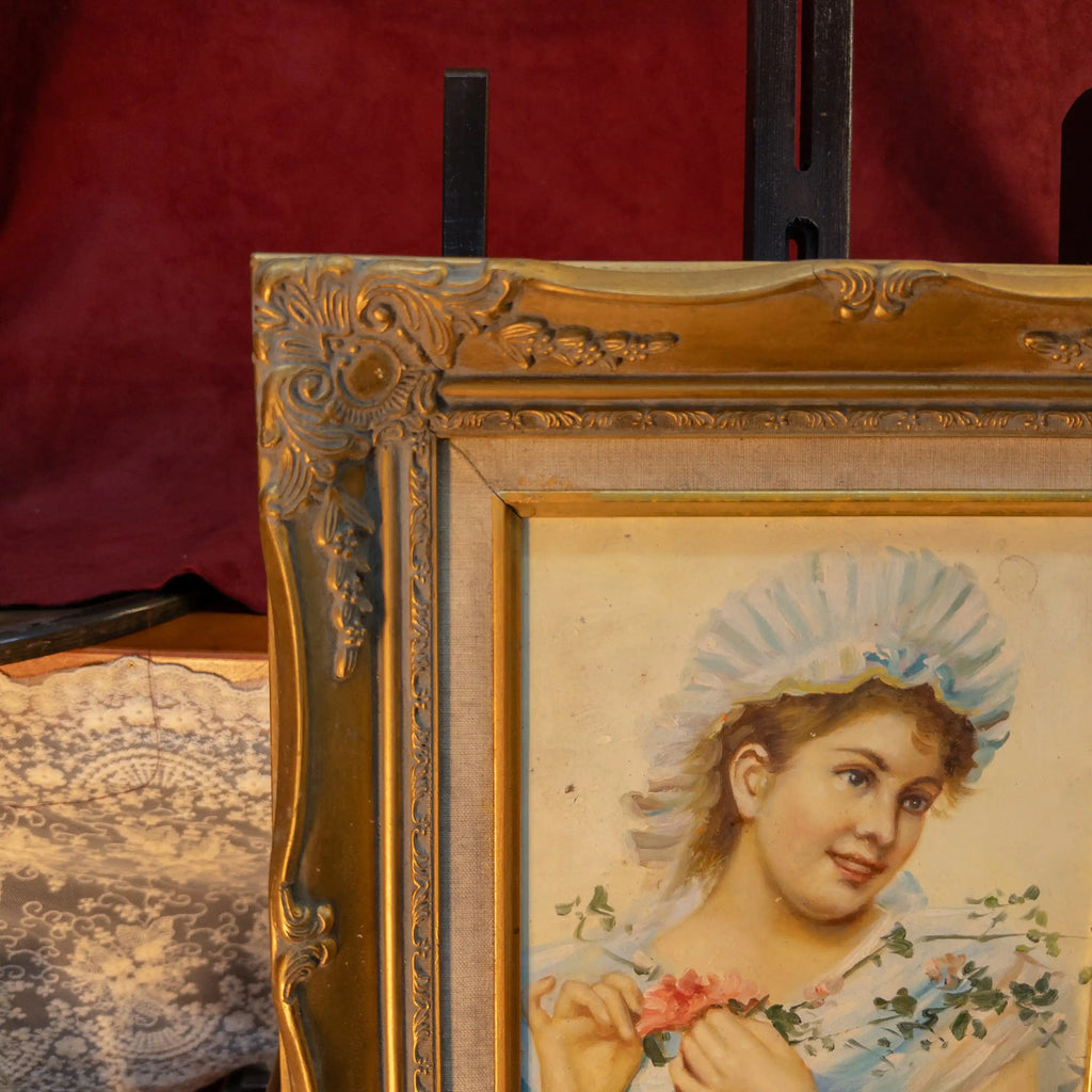 A classical lady portrait framed in an ornate gold frame  Romantic style wall art - 11×13 in - Vintage Oil Painting - Arden Gallery
