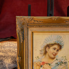 A classical lady portrait framed in an ornate gold frame  Romantic style wall art - 11×13 in - Vintage Oil Painting - Arden Gallery