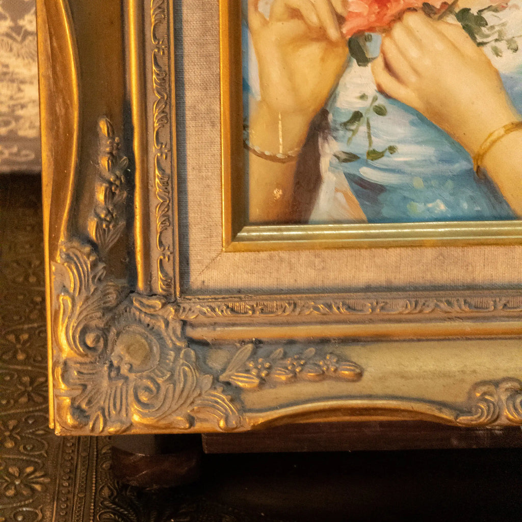 A classical lady portrait framed in an ornate gold frame  Romantic style wall art - 11×13 in - Vintage Oil Painting - Arden Gallery