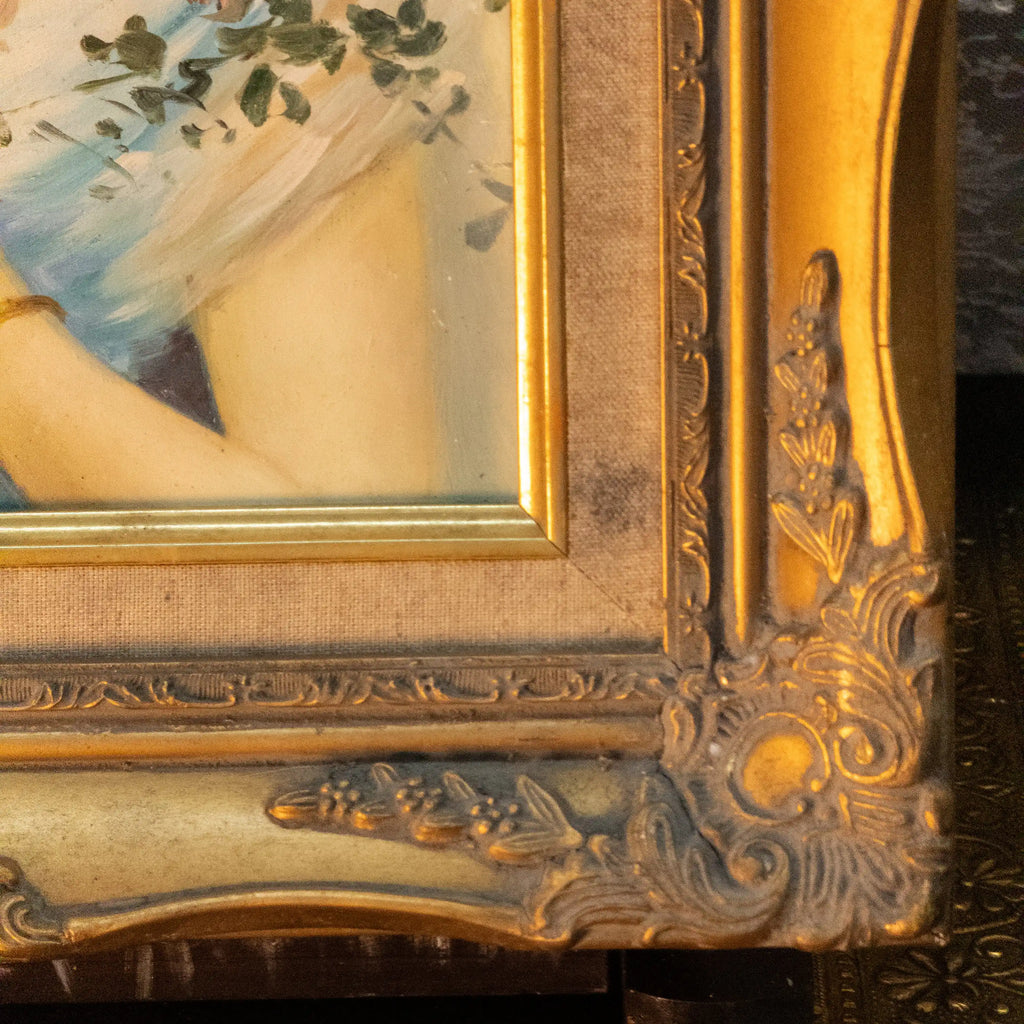 A classical lady portrait framed in an ornate gold frame  Romantic style wall art - 11×13 in - Vintage Oil Painting - Arden Gallery
