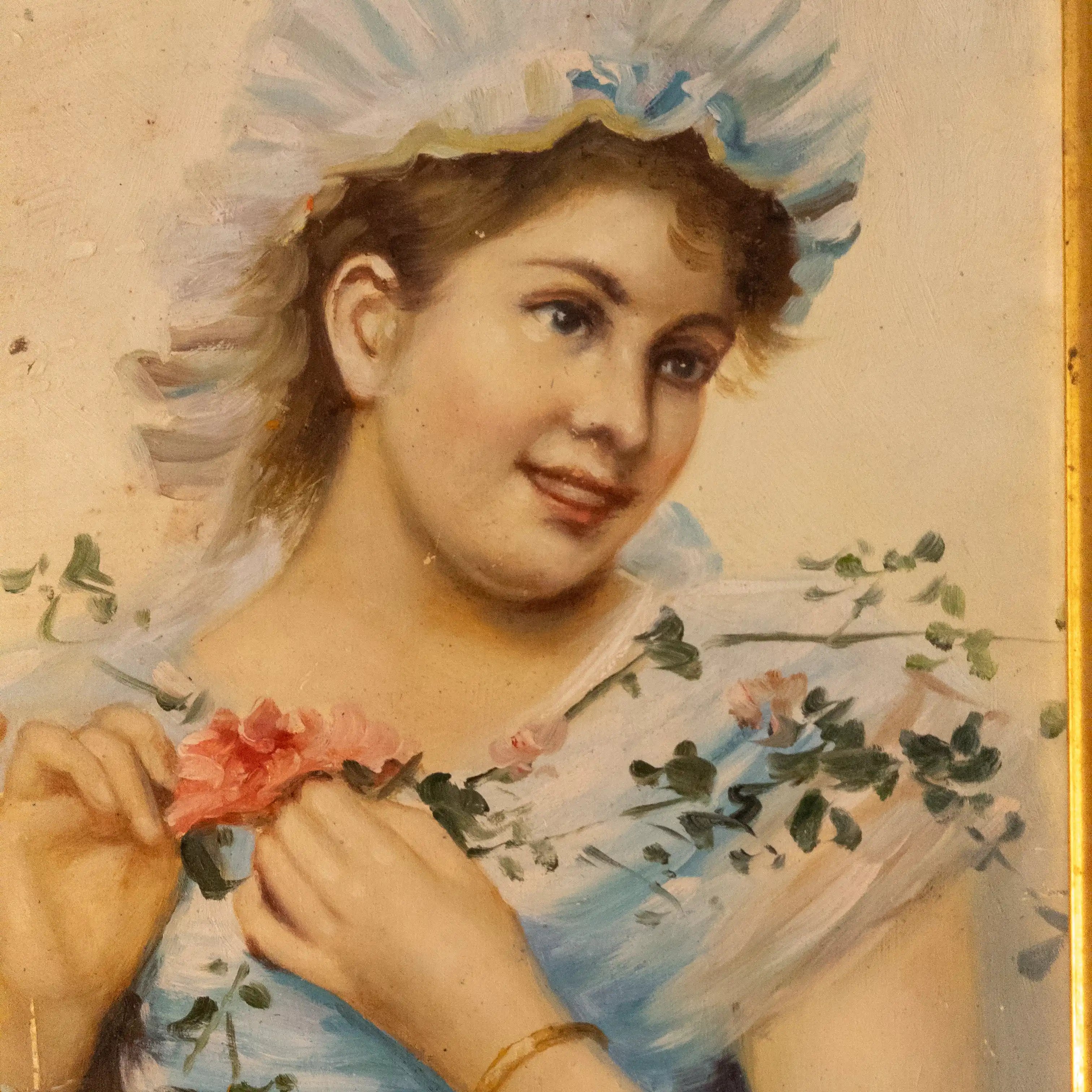 A classical lady portrait framed in an ornate gold frame  Romantic style wall art - 11×13 in - Vintage Oil Painting - Arden Gallery