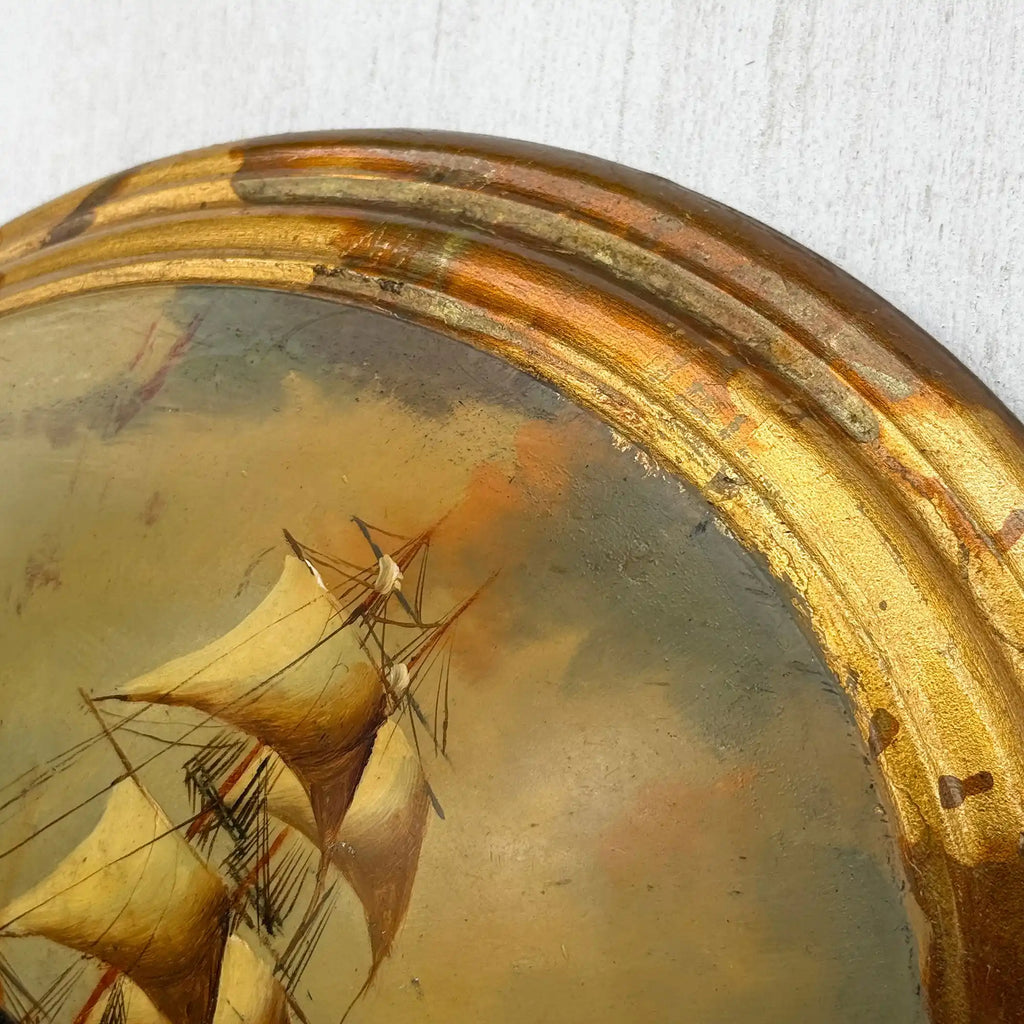 Against the Storm | Signed Vintage Maritime Oil Painting | Oval Frame | 11.0×13.0in - Vintage Oil Painting - Arden Gallery