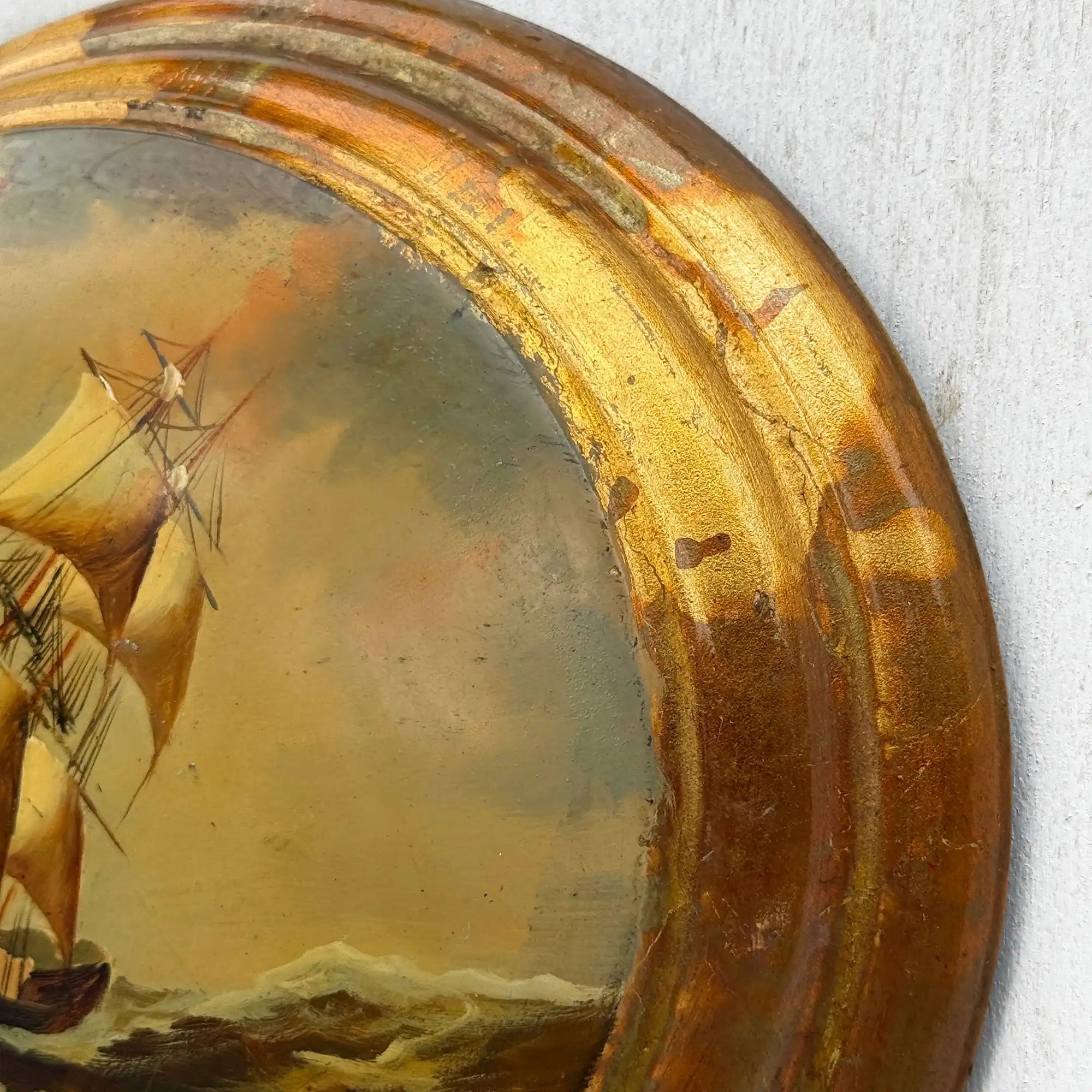 Against the Storm | Signed Vintage Maritime Oil Painting | Oval Frame | 11.0×13.0in - Vintage Oil Painting - Arden Gallery