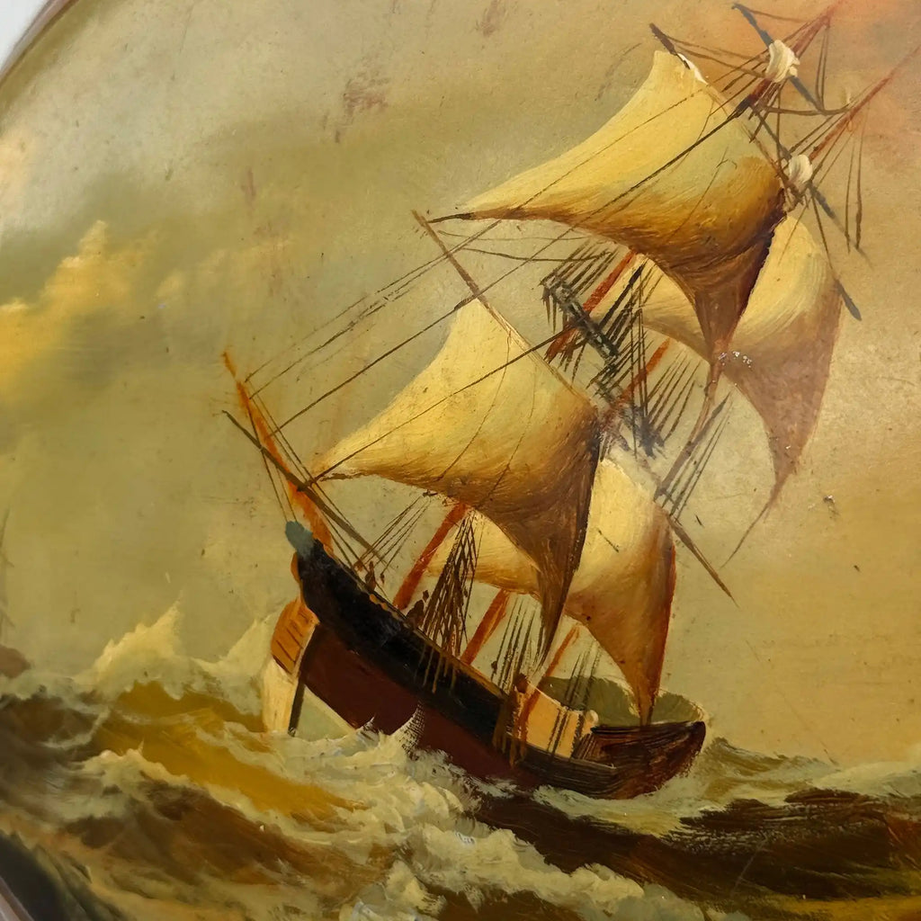 Against the Storm | Signed Vintage Maritime Oil Painting | Oval Frame | 11.0×13.0in - Vintage Oil Painting - Arden Gallery