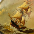 Against the Storm | Signed Vintage Maritime Oil Painting | Oval Frame | 11.0×13.0in - Vintage Oil Painting - Arden Gallery