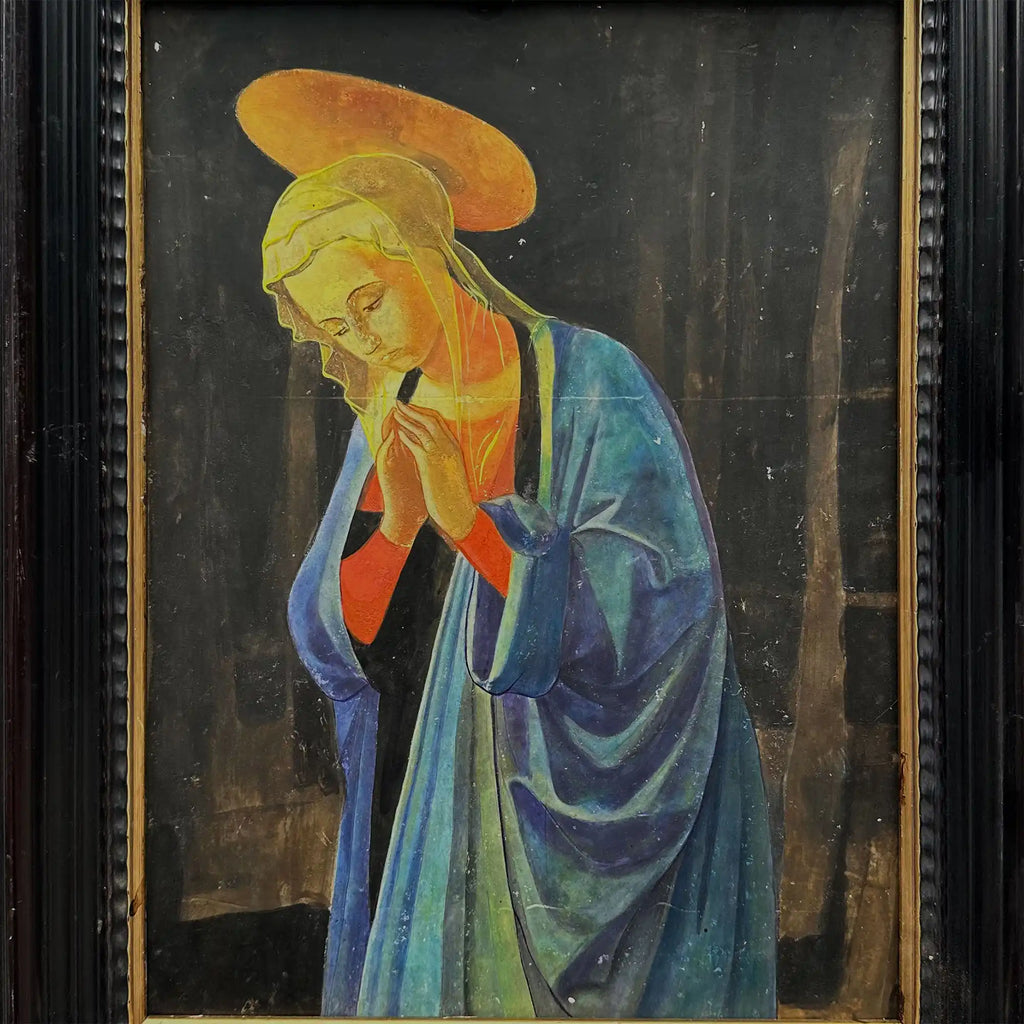 Antique Style Madonna Religious Painting, Framed Christian Sacred Art in Renaissance Style - Vintage Oil Painting - Arden Gallery
