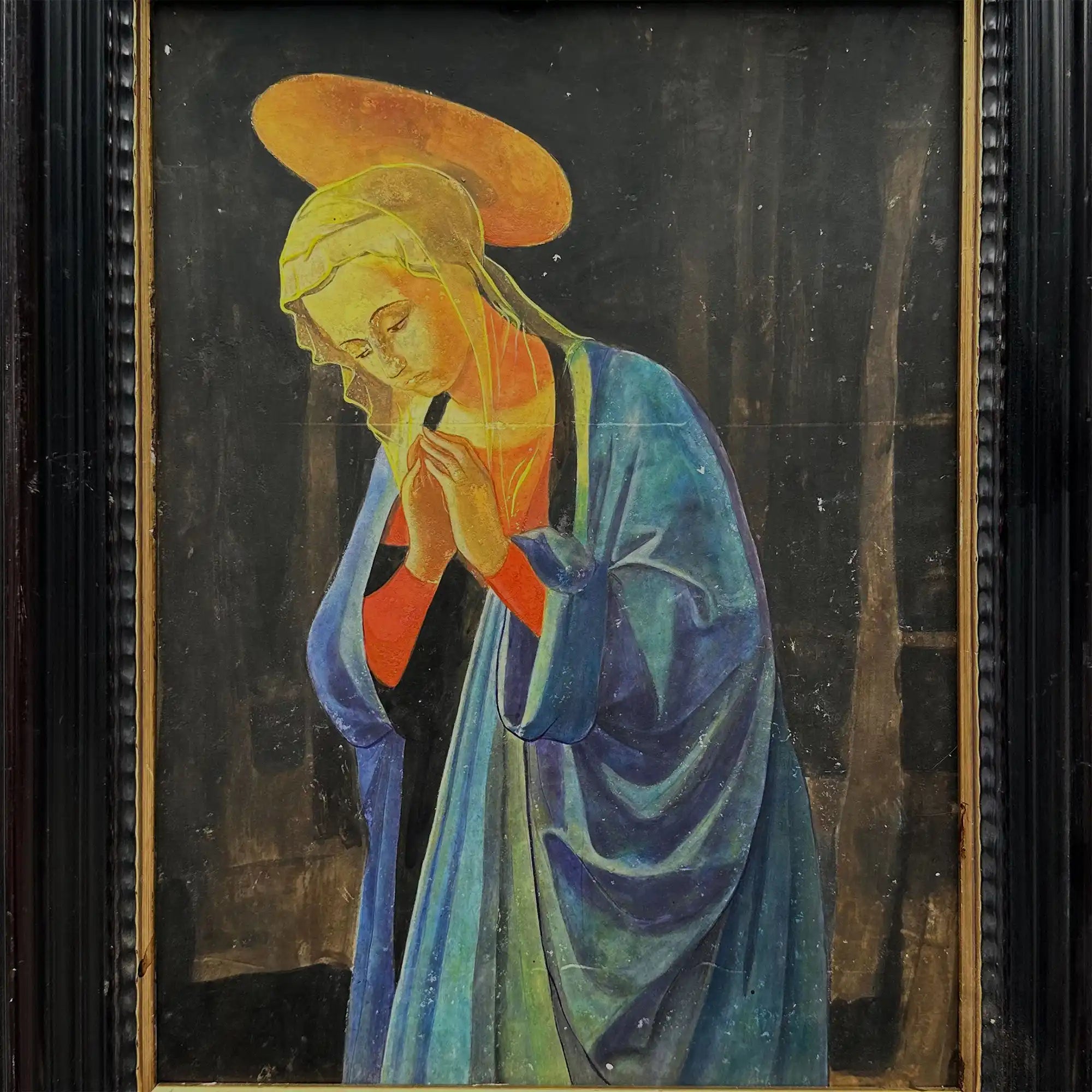 Antique Style Madonna Religious Painting, Framed Christian Sacred Art in Renaissance Style - Vintage Oil Painting - Arden Gallery