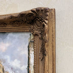 Boats on a Venetian Canal Oil Painting | Gondolas & Historic Buildings | Gold Gesso Frame | circa 1985 | 7.9×9.8in - Vintage Oil Painting - Arden Gallery