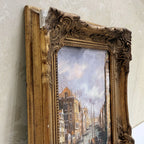 Boats on a Venetian Canal Oil Painting | Gondolas & Historic Buildings | Gold Gesso Frame | circa 1985 | 7.9×9.8in - Vintage Oil Painting - Arden Gallery
