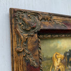 Cattle & Sheep in Pasture Oil Painting | Signed | Cow with Calf | Bronze-Gold Frame | Mid-20th C. | 15×13in - Vintage Oil Painting - Arden Gallery
