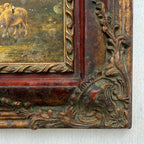 Cattle & Sheep in Pasture Oil Painting | Signed | Cow with Calf | Bronze-Gold Frame | Mid-20th C. | 15×13in - Vintage Oil Painting - Arden Gallery