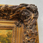 Cattle on the Woodland Path | Vintage Landscape Oil Painting | Deep Baroque Frame | circa 1955 | 17.7×16.9in - Vintage Oil Painting - Arden Gallery