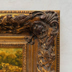 Cattle on the Woodland Path | Vintage Landscape Oil Painting | Deep Baroque Frame | circa 1955 | 17.7×16.9in - Vintage Oil Painting - Arden Gallery