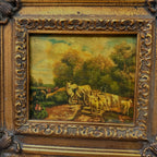 Cattle on the Woodland Path | Vintage Landscape Oil Painting | Deep Baroque Frame | circa 1955 | 17.7×16.9in - Vintage Oil Painting - Arden Gallery