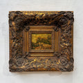 Cattle on the Woodland Path | Vintage Landscape Oil Painting | Deep Baroque Frame | circa 1955 | 17.7×16.9in - Vintage Oil Painting - Arden Gallery