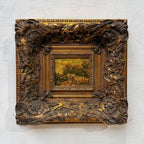 Cattle on the Woodland Path | Vintage Landscape Oil Painting | Deep Baroque Frame | circa 1955 | 17.7×16.9in - Vintage Oil Painting - Arden Gallery