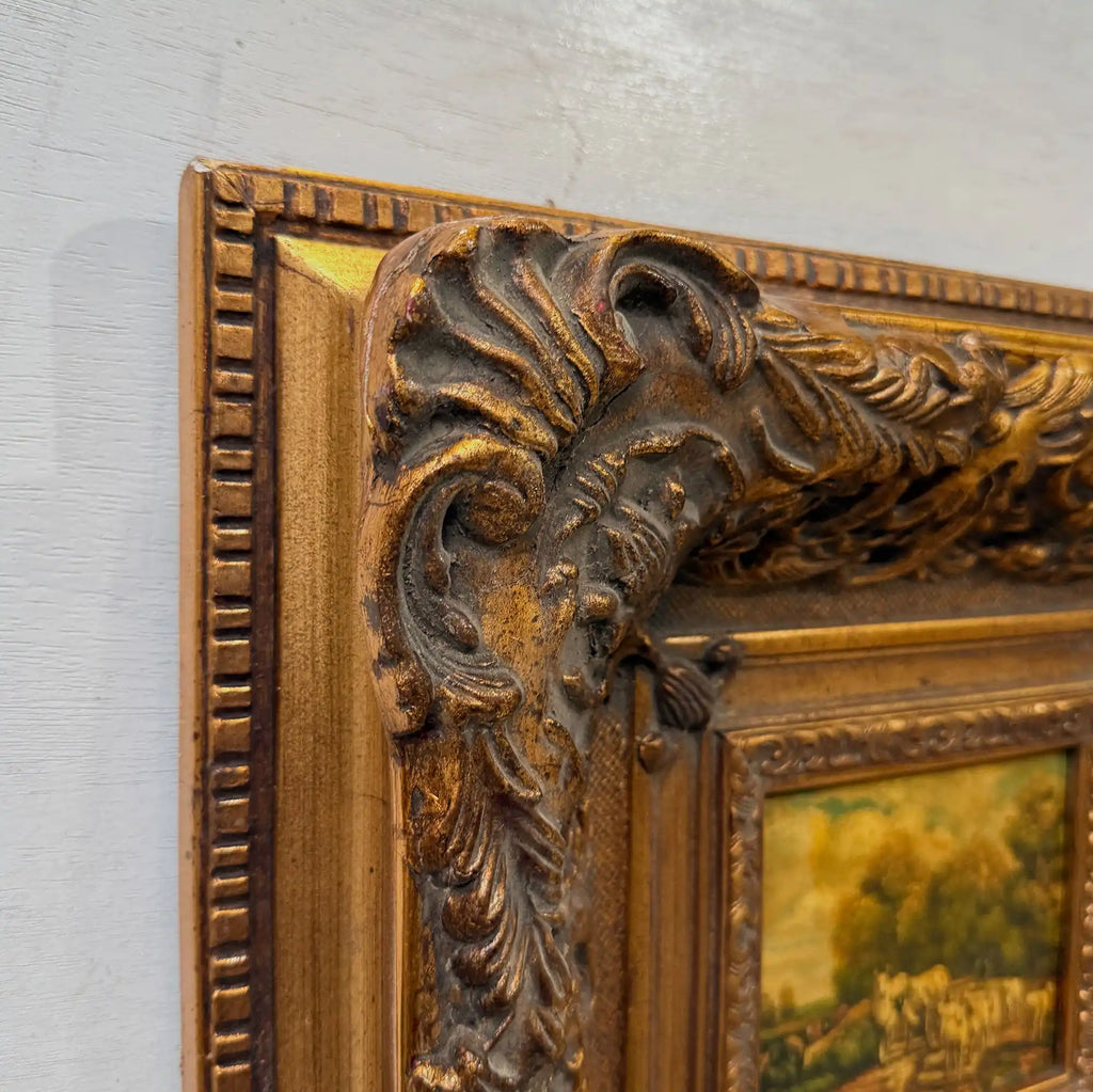 Cattle on the Woodland Path | Vintage Landscape Oil Painting | Deep Baroque Frame | circa 1955 | 17.7×16.9in - Vintage Oil Painting - Arden Gallery